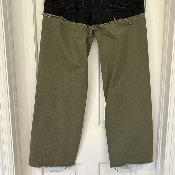 ZARA Women Premium Denim Collection City Worker Black & Green Frayed Hems Pants - Picture 7 of 15